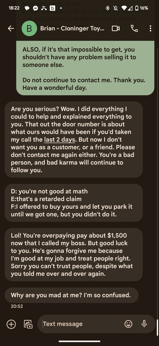 ComandaClamShel's tweet photo. @toyotacloninger blocked me on Facebook for posting the screenshots of their employee Brian Sheldon inappropriately contacting me for not buying a car #nomeansno #donotcontact #rslur https://t.co/JRqgHSI3ev