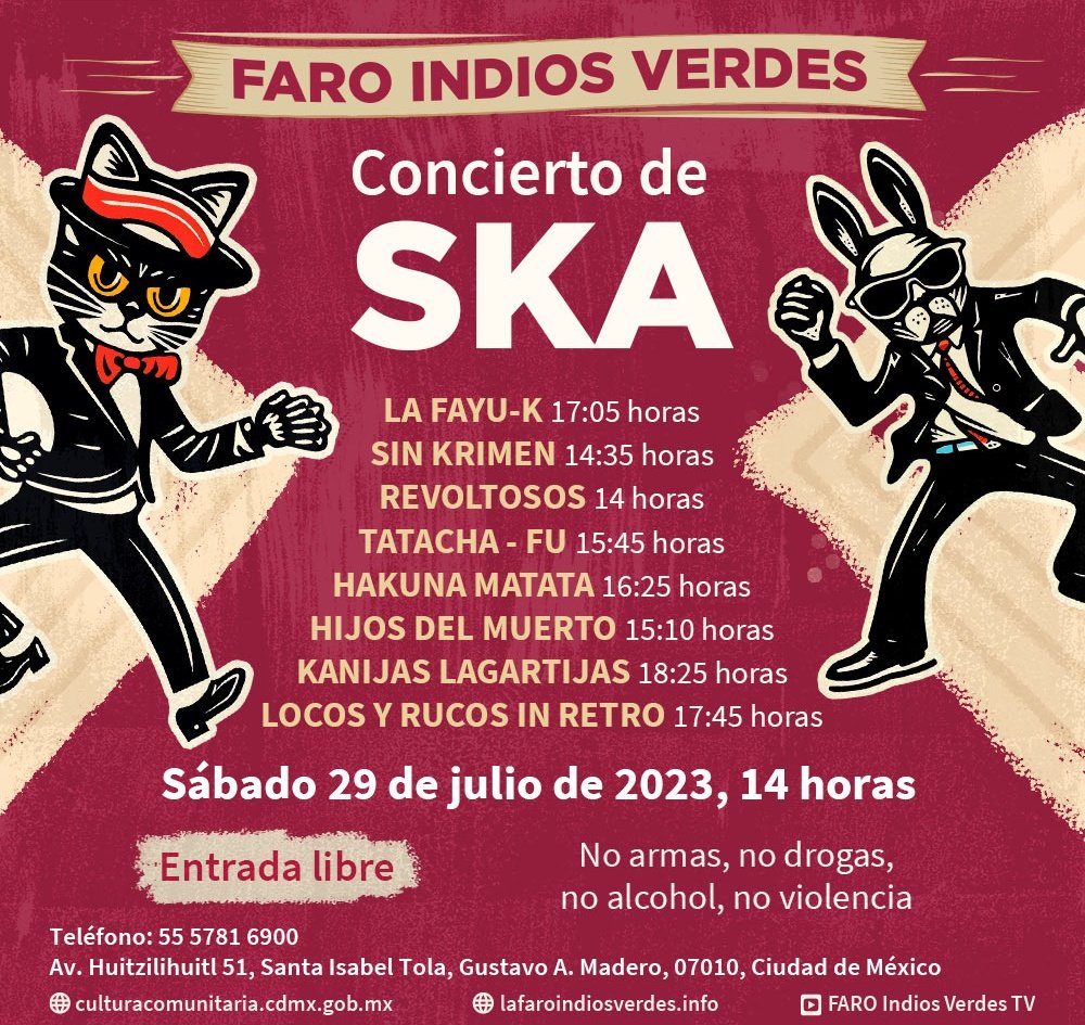 rafaelcafre's tweet photo. Sabado 29 de julio ahí nos vemos para apoyar al #skamexicano y para echar #slam con @Lafayuk @SinKrimen #revoltosos @tatachafu #hakunamatata @hijosdelmuerto @KANIJOLAGARTIJO @locosyrucos
APOYA A TUS BANDAS NACIONALES
@rafaelcafre https://t.co/5lZCOKIhCn