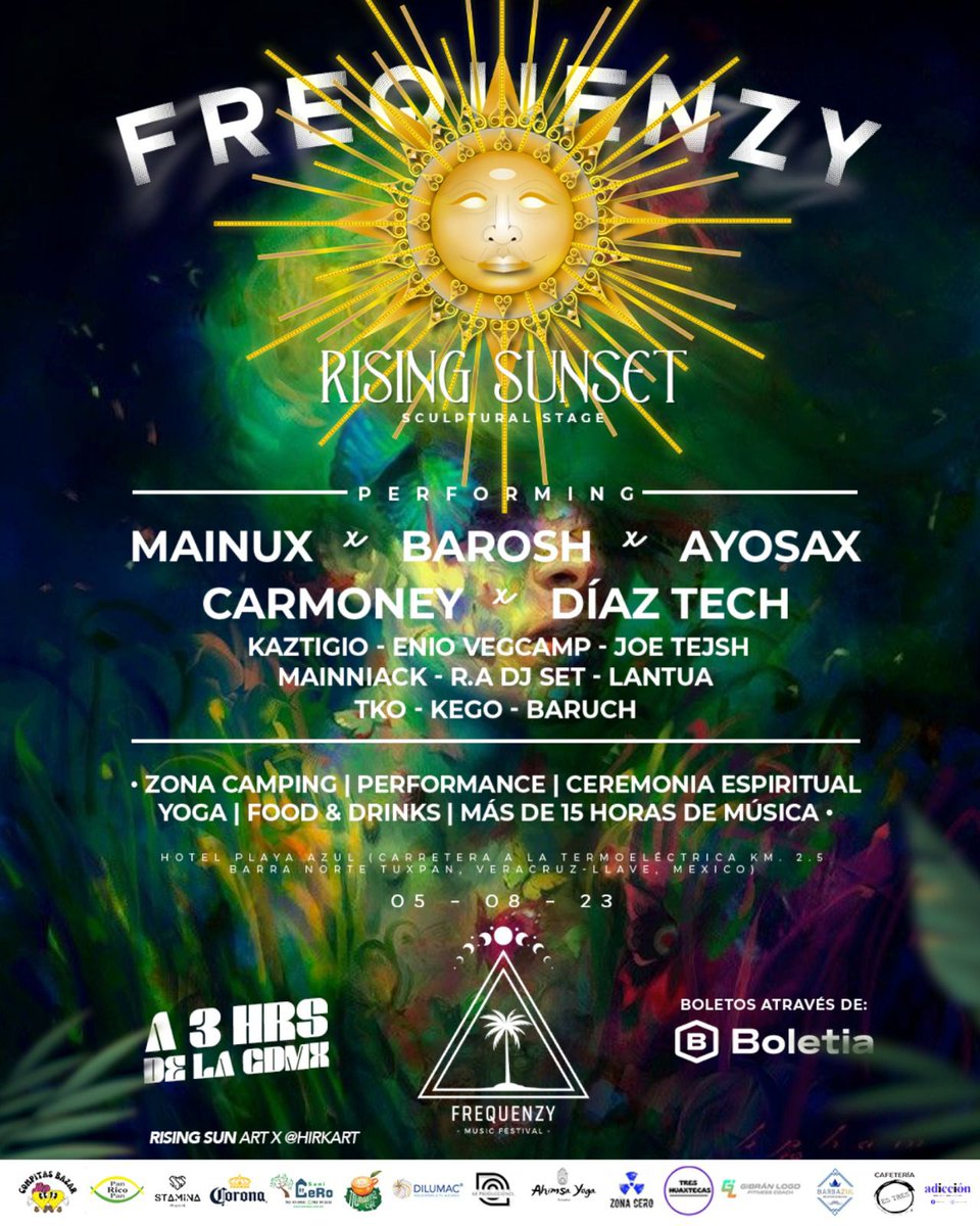 majomontemayor's tweet photo. El 5 de agosto tendrá lugar la segunda edición de Frequenzy Festival, que se llevará a cabo en Tuxpan, Veracruz, a tan solo 3 horas y media de la CDMX! 💥Este festival electrónico es ideal para los amantes del underground.
Adquiere acá tus boletos🔽 https://t.co/3nf9vzqriL https://t.co/85TR0SMPYP
