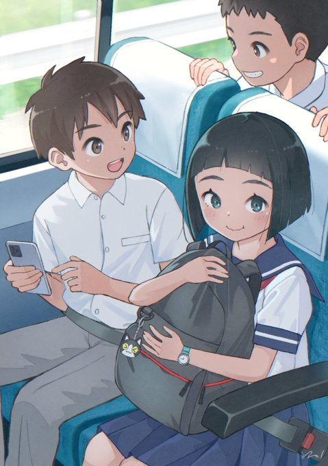 「holding phone train interior」 illustration images(Latest)