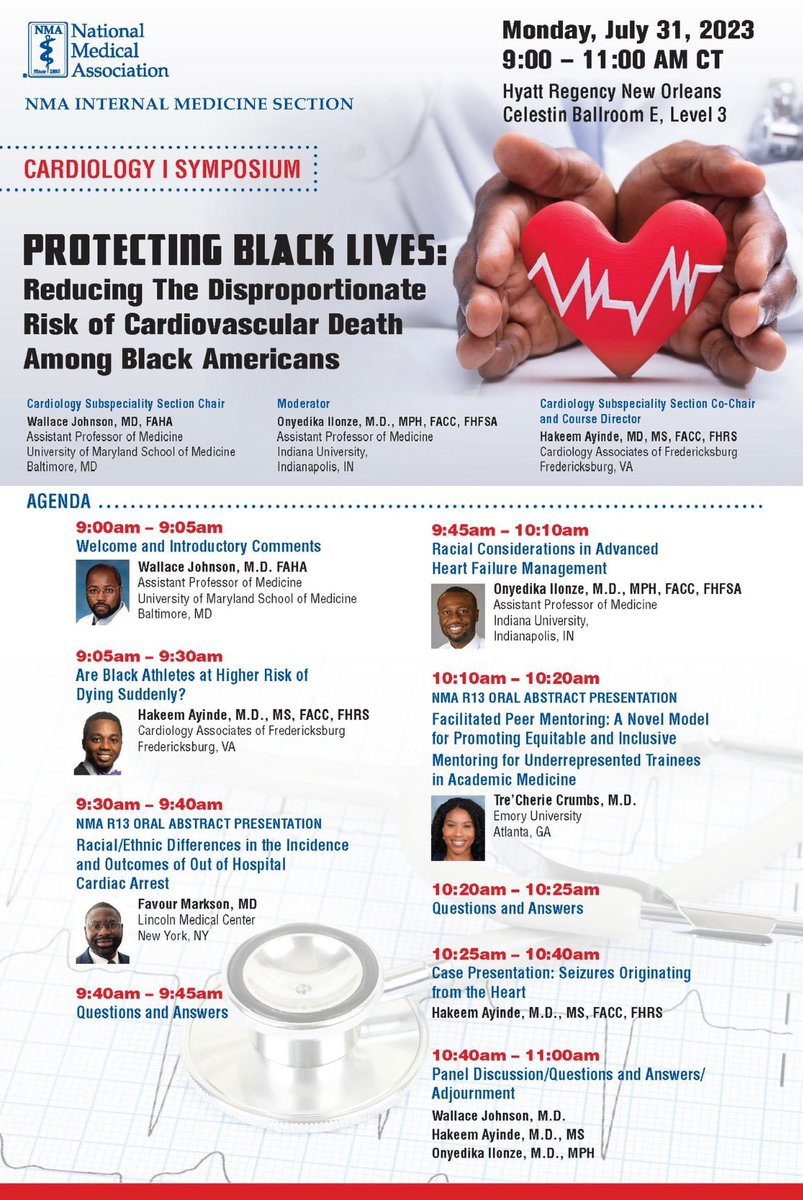 Happy to attend the upcoming @NationalMedAssn conference July 29-Aug 2. Grateful to be selected as one of the NIH R13 grant recipients. #NMANOLA23
@Aheartdoc @modeldoc @joyfuldockemi @OkohMd @MelvinEchols9 @kcferdmd @BrittanyDixonMD @ShaneRue  @DrQuinnCapers4 @ijeomaheartdoc