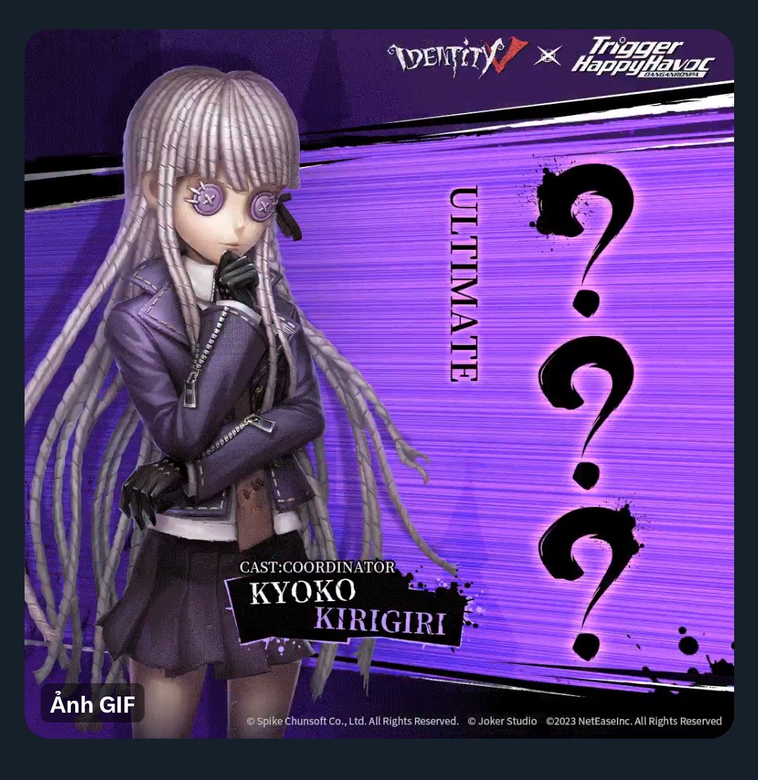 dinhnek's tweet photo. @GameIdentityV i got kirigiri hehe, this whole crossover give me not a single A tier skin😭 id: 25027653 (Asia) https://t.co/o1u0RDkPW1
