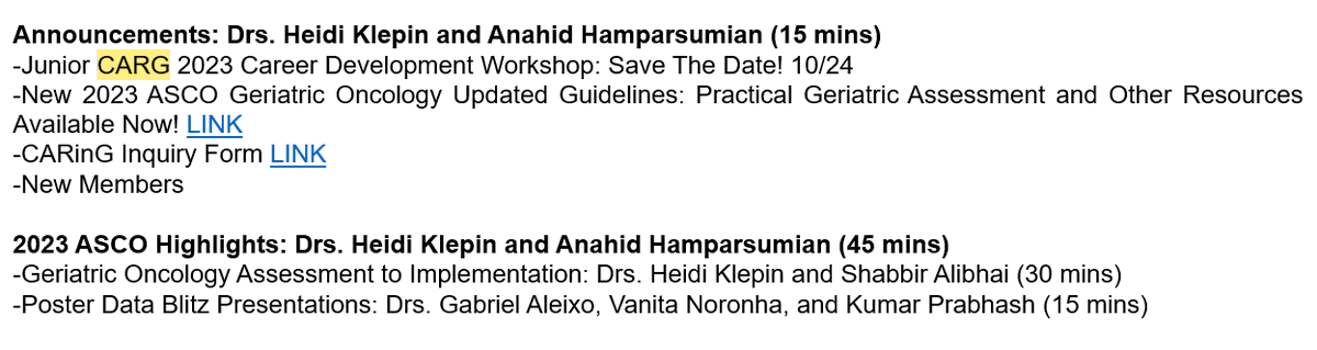 GeriOncCoP's tweet photo. 🎧Tune in to tomorrow's @myCARG meeting with @HKlepinMD and rising #gerionc star 🌟@AHamparsumianMD as they present the #PracticalGA and @ASCO meeting highlights.
➡️https://t.co/MAGMddhHu9
🚨Let's also wish her good luck as she applies to Hem-Onc fellowship!🩸#geriheme #gerionc https://t.co/gi4hoePmdK