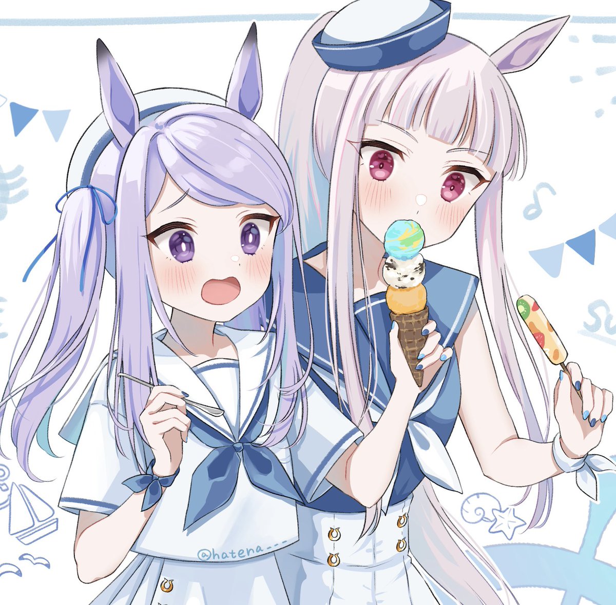 ゴールドシップ(ウマ娘) ,メジロマックイーン(ウマ娘) 「お顔 」|まっしろかち☁️Skeb受付中のイラスト