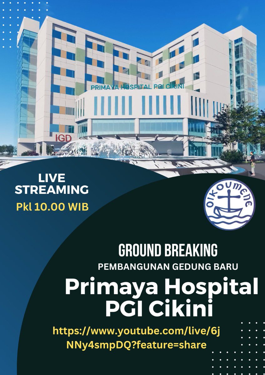 Hallo Sahabat Oikumene, mari bergabung dalam Live Streaming Ground Breaking. Pembangunan Gedung Baru Primaya Hospital PGI Cikini melalui kanal YouTube Yakoma PGI  

youtube.com/live/6jNNy4smp…

#pgi #pgicikini #rspgicikini #primayahospital