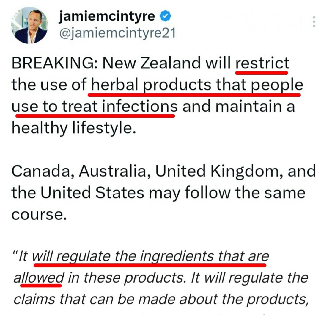 NaturallyFTW's tweet photo. 🚨 Big Pharma's dream has come true in New Zealand.

They're now taking away people's access to life-saving supplements. US next? https://t.co/whEehYa1F0