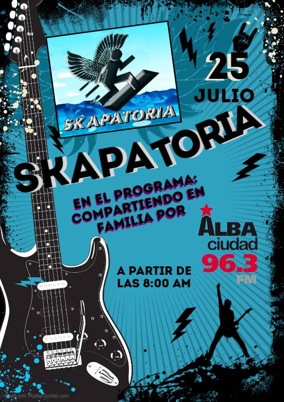 PTPRODUCCIONMU1's tweet photo. Entrevista a Skapatoria en el programa Compartiendo en familia en la emisora Alba Ciudad 96.3 fm de Caracas o en el enlace https://t.co/eDmlopOOXs 25 de julio a las 8:00am no te la pierdas. música en vivo
#Skapatoria #ProgramaCompartiendo
 #FMAlbaCiudad963
#Caracas #AlbaCiudad https://t.co/kcwuALRk5L