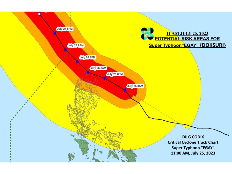 DILG_CODIX's tweet photo. Critical Cyclone Track Chart for STY #EgayPH as of 11:00 AM  25 July 2023  #EgayPH #MagingLISTO #DisasterPreparedness

@DILGPhilippines

@NDRRMC_OpCen

@dost_pagasa

@civildefensePH

#LISTO             
Also follow us on FB: https://t.co/3HDTDhEL0M https://t.co/I4GfIs7glb