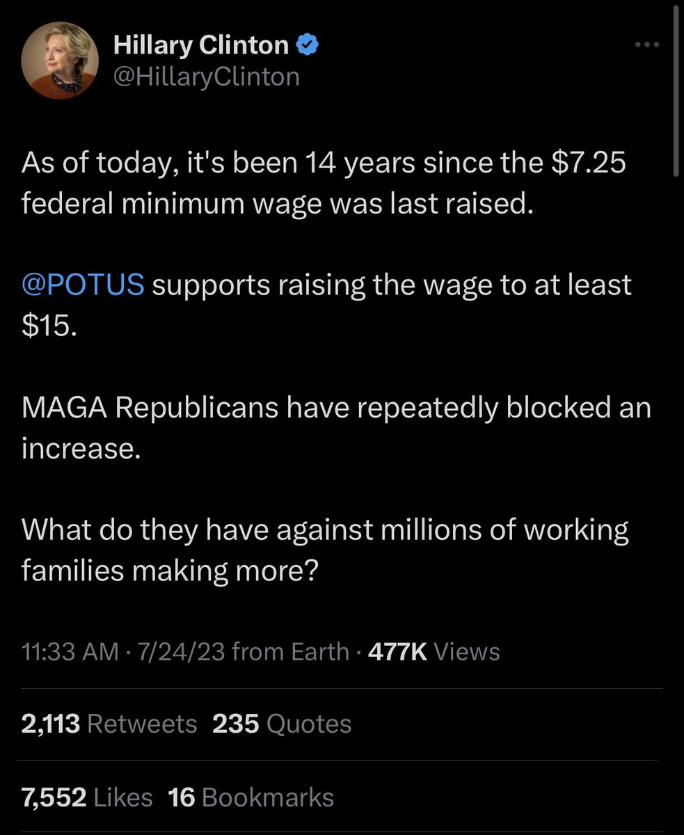 Hillary wants you to forget about the Senate Democrats that also voted against $15 minimum wage. 🤔