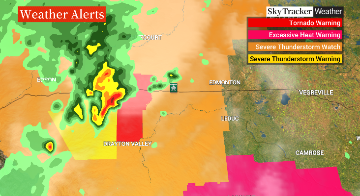 RT @PhilDWeather: TORNADO WARNING near Wildwood moving east at 20Km/h. Take cover immediately. #abstorm https://t.co/5K2VdIu22v