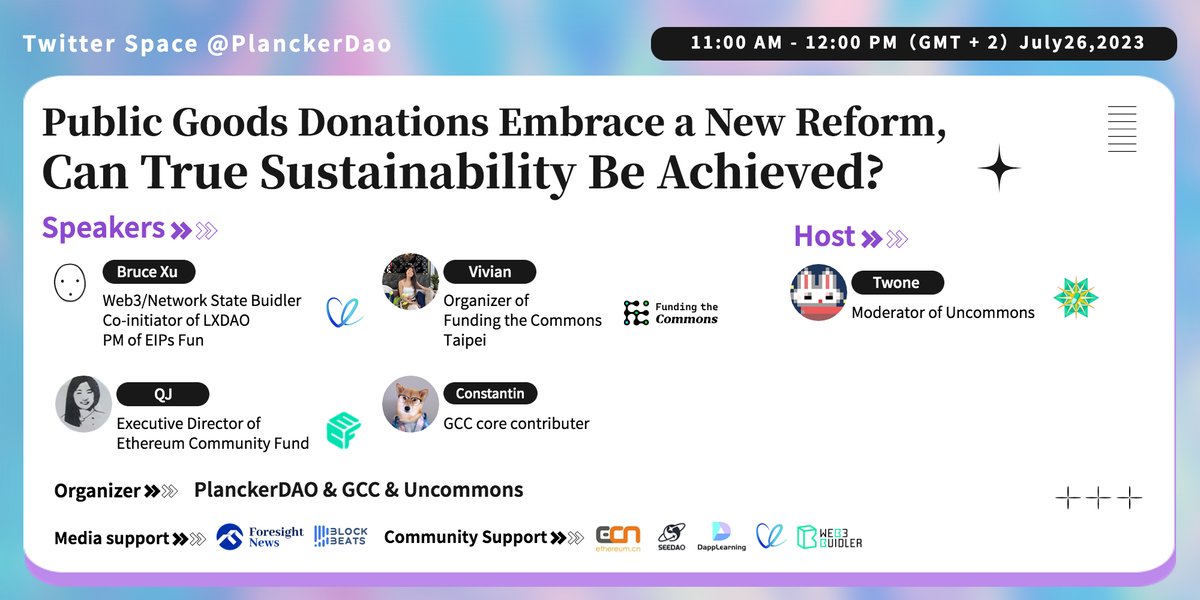 PlanckerDAO's tweet photo. Why is the #Ethereum core community actively building #publicgoods? Why is #donating to public goods so important?

We have invited @ethereumecf, @FundingCommons, #GCC, and @LXDAO_Official, who have been actively building public goods. What insights will they bring? https://t.co/leYvso8lNG