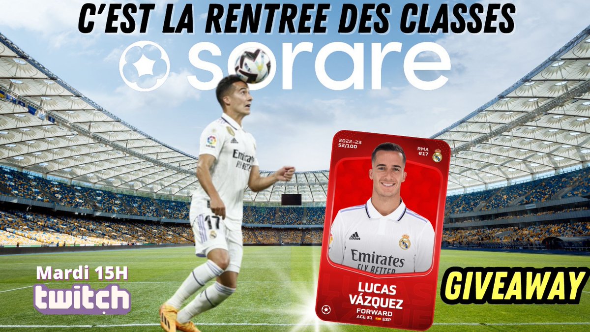 DeglingoMPG's tweet photo. Retour en LIVE MARDI 15h pour du @sorare !
On fera un point MERCATO  et un gros Giveaway de Lucas Vasquez !

1. Follow @DeglingoMPG
2. RT

Si tu n'es pas inscrit , voici mon lien pour obtenir 1 carte gratuite après 5 achats !
https://t.co/Rrk7jSce1l

https://t.co/Jug1JIIJnH https://t.co/wfBuy6875P