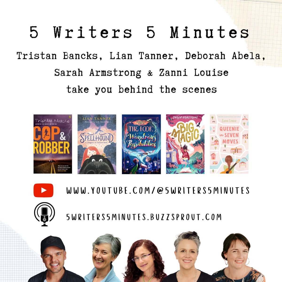 Launched today! 5 Writers 5 Minutes podcast in which I share top writing tips for kids (perfect for classroom) alongside @tanner_lian @DeborahAbela @zannilouise & Sarah Armstrong. Video version on Youtube: youtube.com/@5writers5minu… Podcast: 5writers5minutes.buzzsprout.com #podcast #kidlit