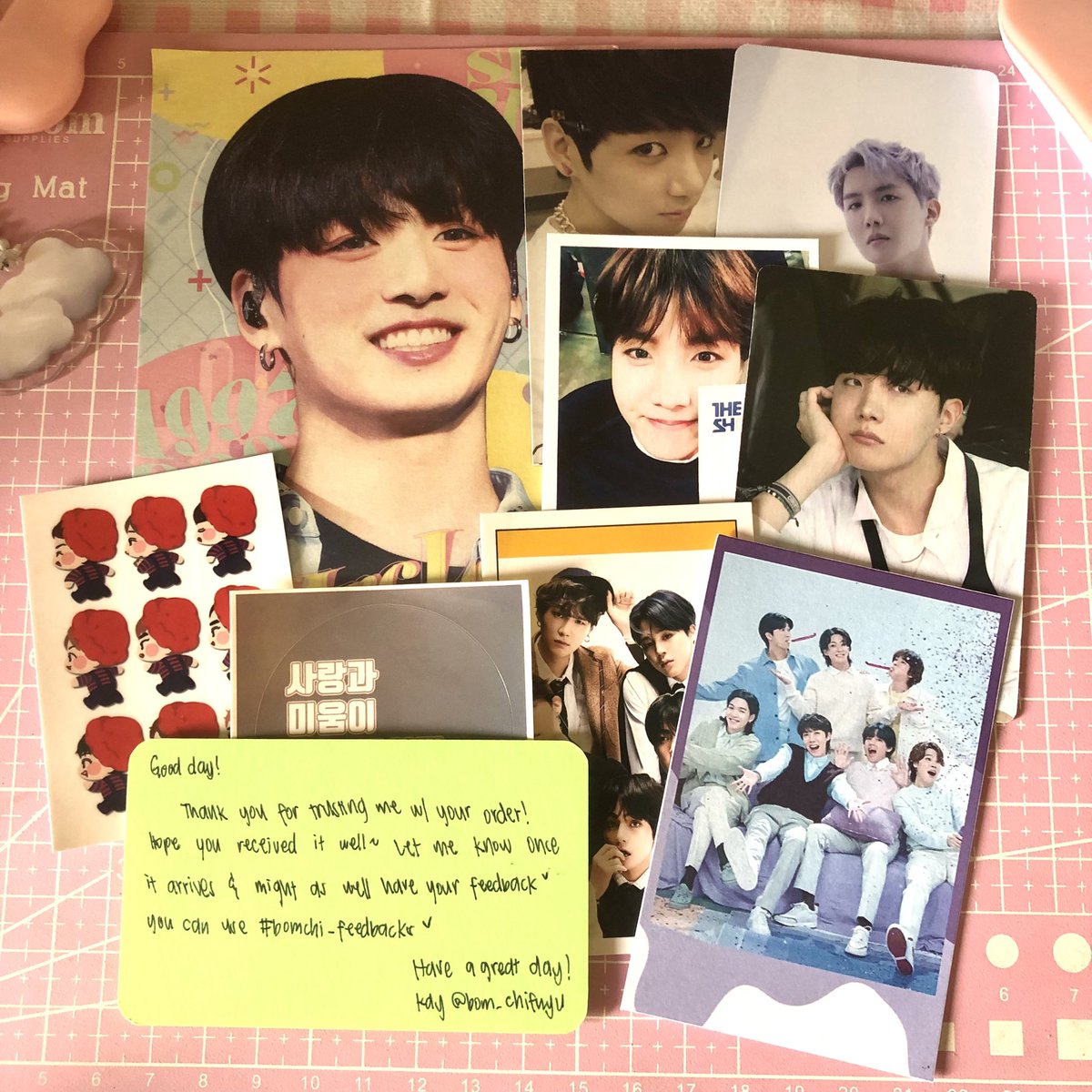 koobie_basket's tweet photo. 🫧💭🎀  ꒰১ #koobie_mails ໒꒱ 

﹢⏜  @bom_chifuyu 

Hi bestiee !! Jhope come home safely thank you so much for securing these cutie pie :(

—  #bomchi_feedbacks 🛼 https://t.co/QKJ69GmZVk