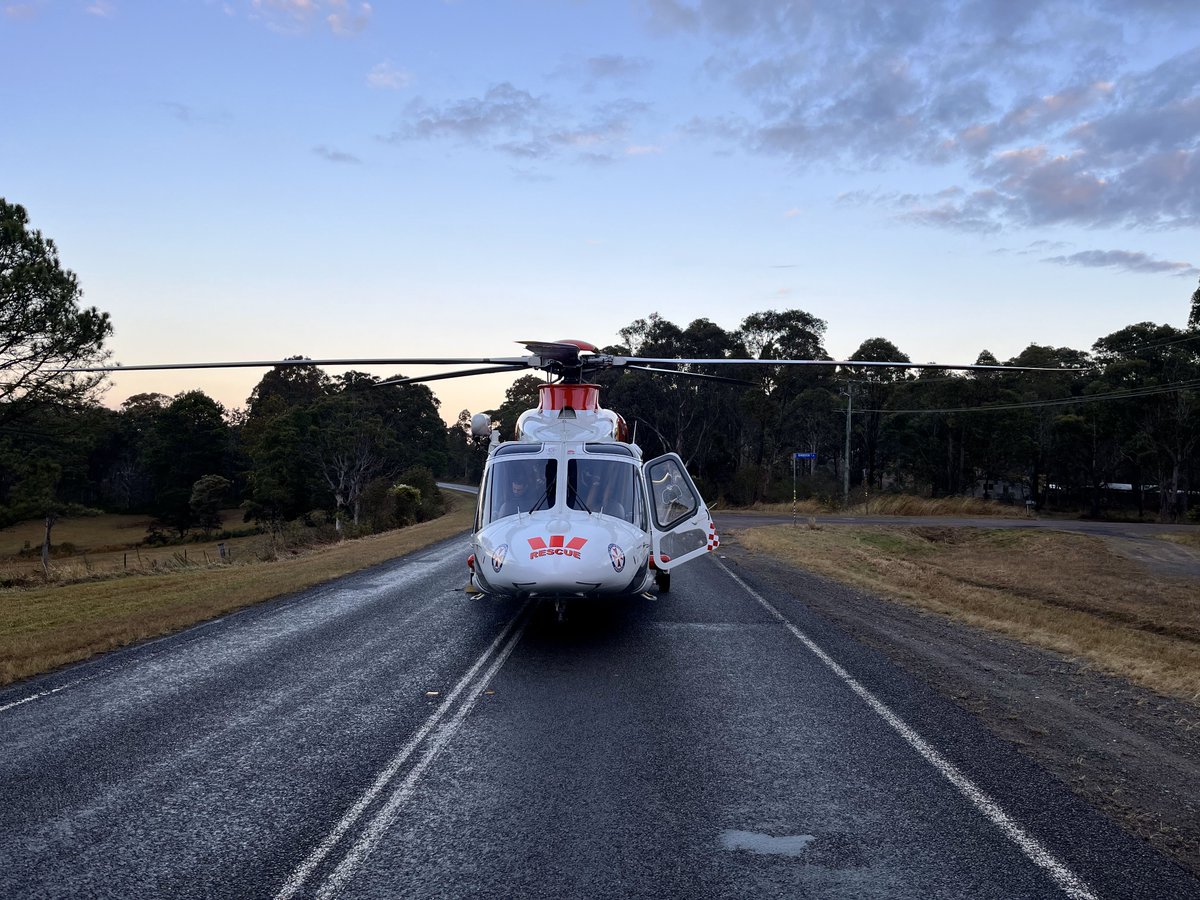WRHS_official's tweet photo. The Westpac #RescueHelicopter was tasked to an MVA near #Wyee, where the vehicle collided with a tree. Following a multi-agency response, the male driver was released from the vehicle and treated by the #Helicopter Critical Care Medical Team then flown to John Hunter Hospital. https://t.co/fItymSSIbs