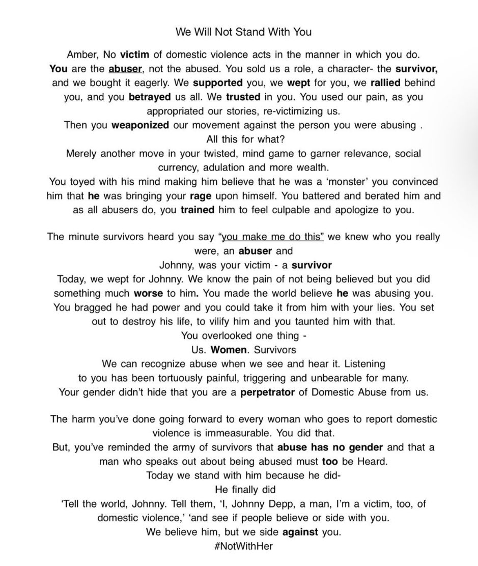 Thank you to the author. I am a DV/SA survivor who watched the trial and read the unsealed documents. #JohnnyDeppWon #JohnnyDeppKeepsWinning