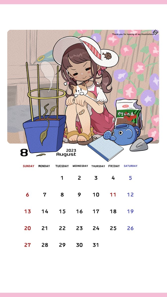 📷 8月のカレンダー作りました😃  #オリジナル #illustration
