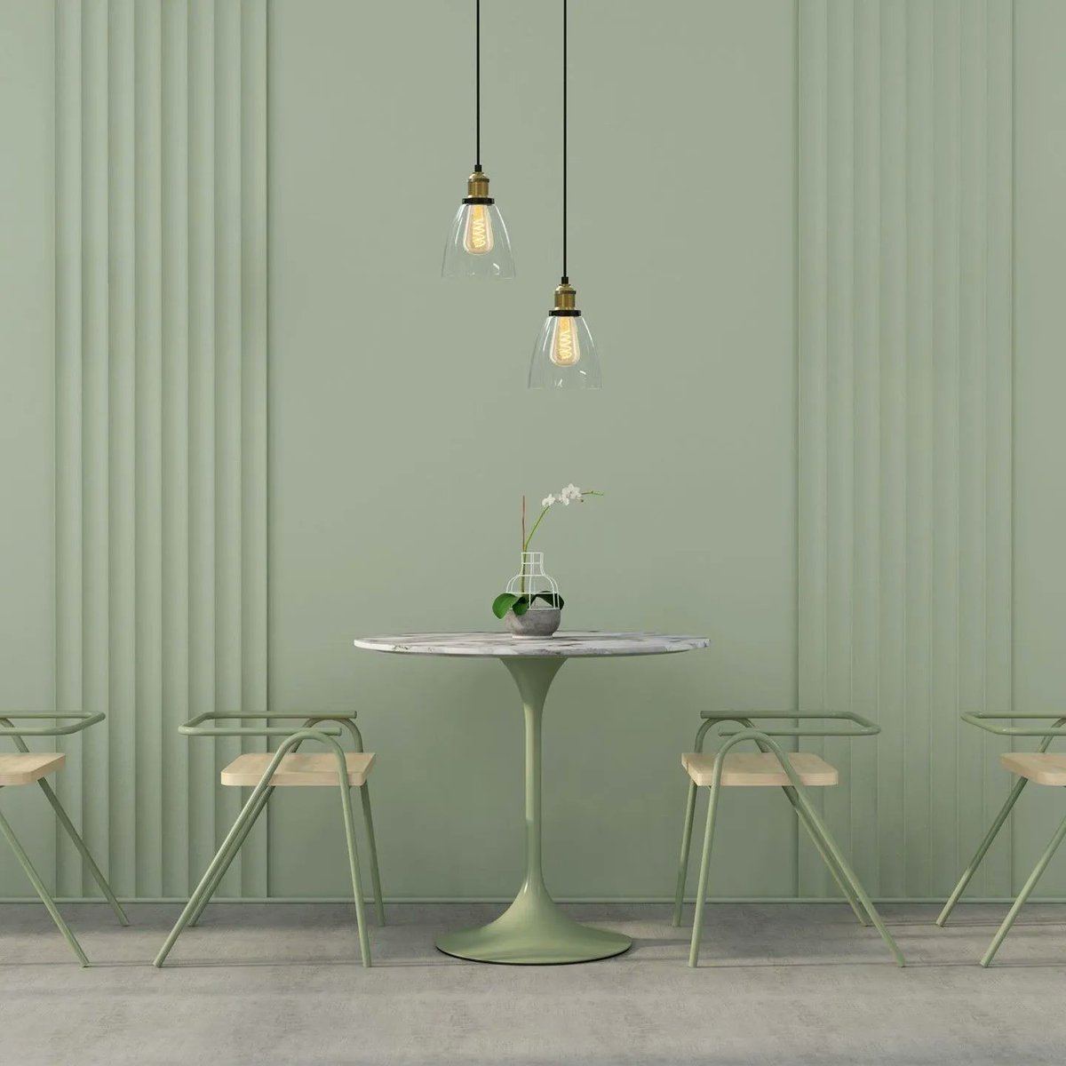 The HOXTON-2 is a luxurious fitting has a unique knurling detail suitable for any upscale interiors, kitchens, dining areas and more. We love it in this minty café 😍🌿
An InteriorDesign InteriorInspo #Indonesia #article #hospitalityfurniture  
Original: Orlight_SP