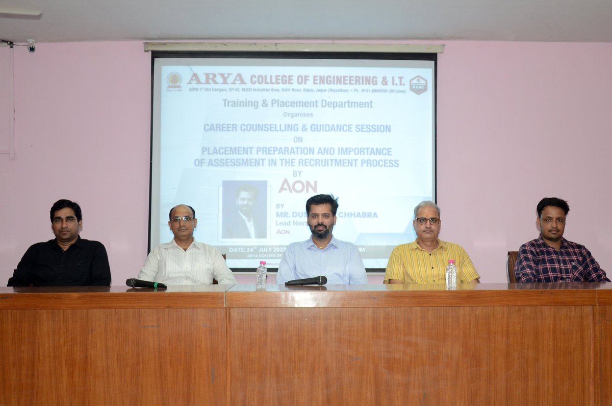 aryacolleges's tweet photo. Department of Training & Placement, #AryaCollege of Engineering & IT, Jaipur Organized #CareerCounselling & #GuidanceSession on '#PlacementPreparation & Importance of #Assessment in the Recruitment Process.
The Session was delivered by Mr. Dushyant Chhabra, Lead North India, AON. https://t.co/vag28GkV4k