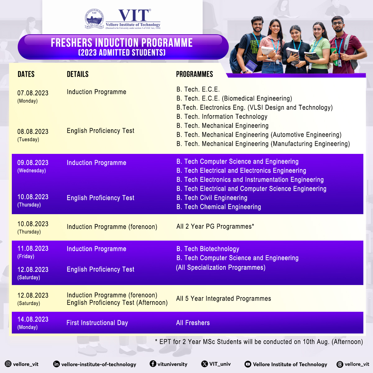 VIT_univ's tweet photo. "Every Day is a New Beginning"
We are thrilled to welcome our #freshmen to the #orientation programme as you begin a new chapter in your life!
#VIT #WelcomeVIT #Batch2023 #InductionProgramme #Freshers #BTech #Engineering #MDes #MCA #MSc #MTech #MSW #HelloVIT #WelcomeToVIT https://t.co/FY7r9U4h8p