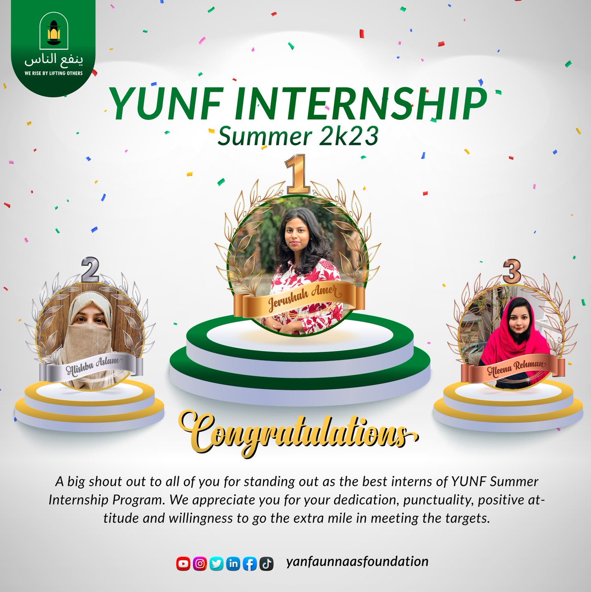 YanfaUn's tweet photo. Congratulations to all of you for standing out as the best interns of YUNF summer internship program..๐๐
#yunf #NPO #NGO #ngopakistan #internshipprogram #bestinterns #youthdevelopmentprogram #BrighterFuture #inspiringquotes #excellentwork #postoftheday #positivethinking https://t.co/GpAOgKXShT