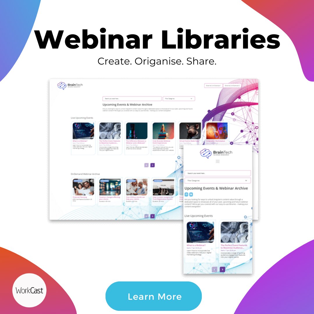 WorkCast's tweet image. Are you looking for ways to unlock long-term content value through a dedicated space to showcase all of your past, upcoming and future webinar content? We’ve got you covered with our easy-to-use Webinar Libraries - making your content evergreen! 🚀 

hubs.la/Q01WCHt90