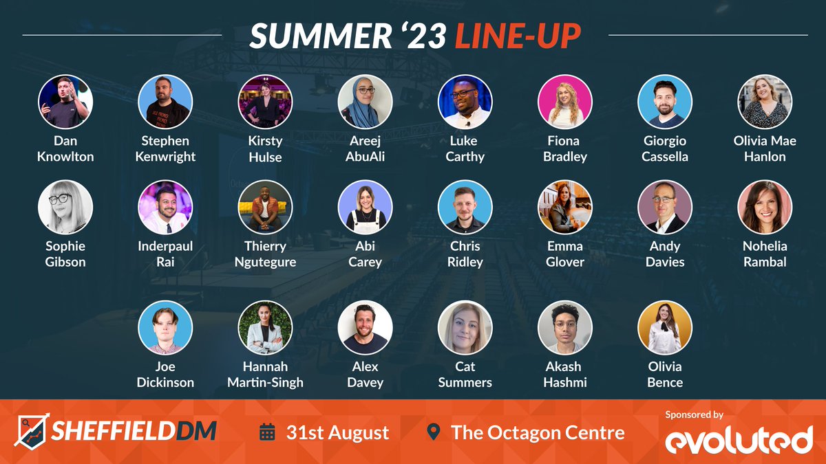 Alreyt then: presenting our complete line-up for our biggest-ever event on 31st August:

⭐️ 22 marketing experts across SEO, PPC, Social, strategy, Content, Digital PR &amp; more!
📍 Huge venue upgrade
🎙️ Multiple stages for the first time

🎟️ Tickets:
sheffield-dm.eventbrite.co.uk