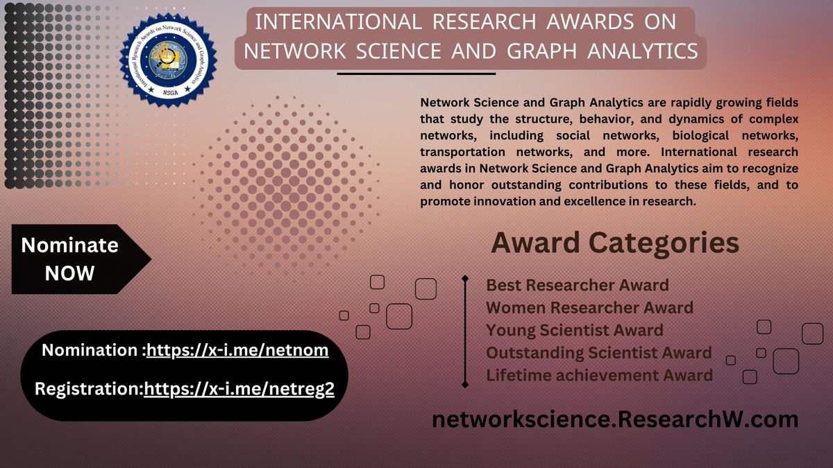 netgraph_awards's tweet image. International Research Awards on Network Science and Graph Analytics
Website: networkscience.researchw.com
Nomination : x-i.me/netnom
Contact us : network@researchw.com
Instagram : x-i.me/Vq1H
#NetworkSecurity #CommunityDetection #GraphTheory #ComplexNetworks