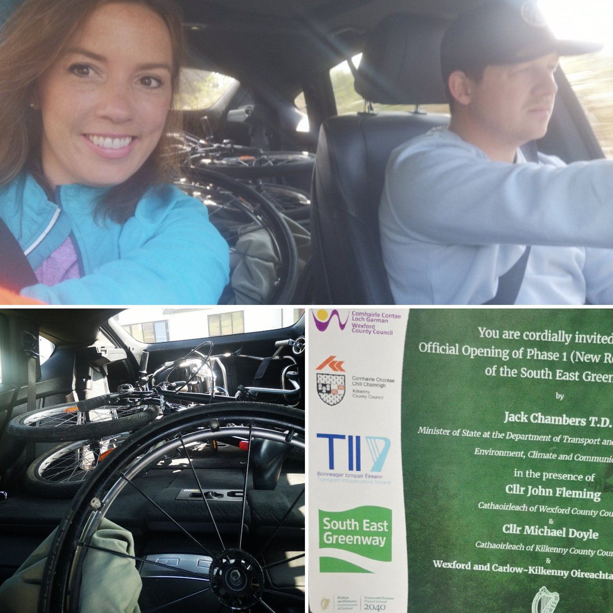 Wheels loaded in the back &amp; we're on our way to the Official Opening of Phase 1 (New Ross to Glenmore) of the Sth East Greenway! ♿🚴🏻‍♀️
#Wexford #NewRoss
<a href="/Failte_Ireland/">Fáilte Ireland</a> <a href="/WexBug/">💜💛WexBUG (Wexford Bicycle User Group)💜💛🇮🇪</a> <a href="/wexfordcoco/">Wexford County Council</a> <a href="/KilkennyNotices/">Kilkenny County Council</a>  <a href="/SE_Greenway/">The South East Greenway</a> <a href="/VisitNewRoss/">Visit New Ross</a> <a href="/GreenwaysEurope/">European Greenways</a> <a href="/visitwexford/">Visit Wexford</a>