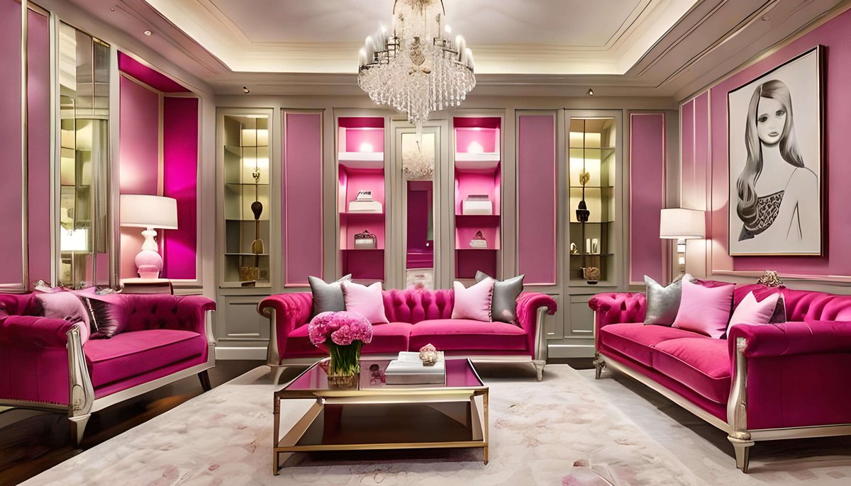 LunaRaines's tweet photo. #bluewillow #barbiemovie  Barbie inspired room interior design. Created from Blue Willow AI. https://t.co/eL9RcVdUNF