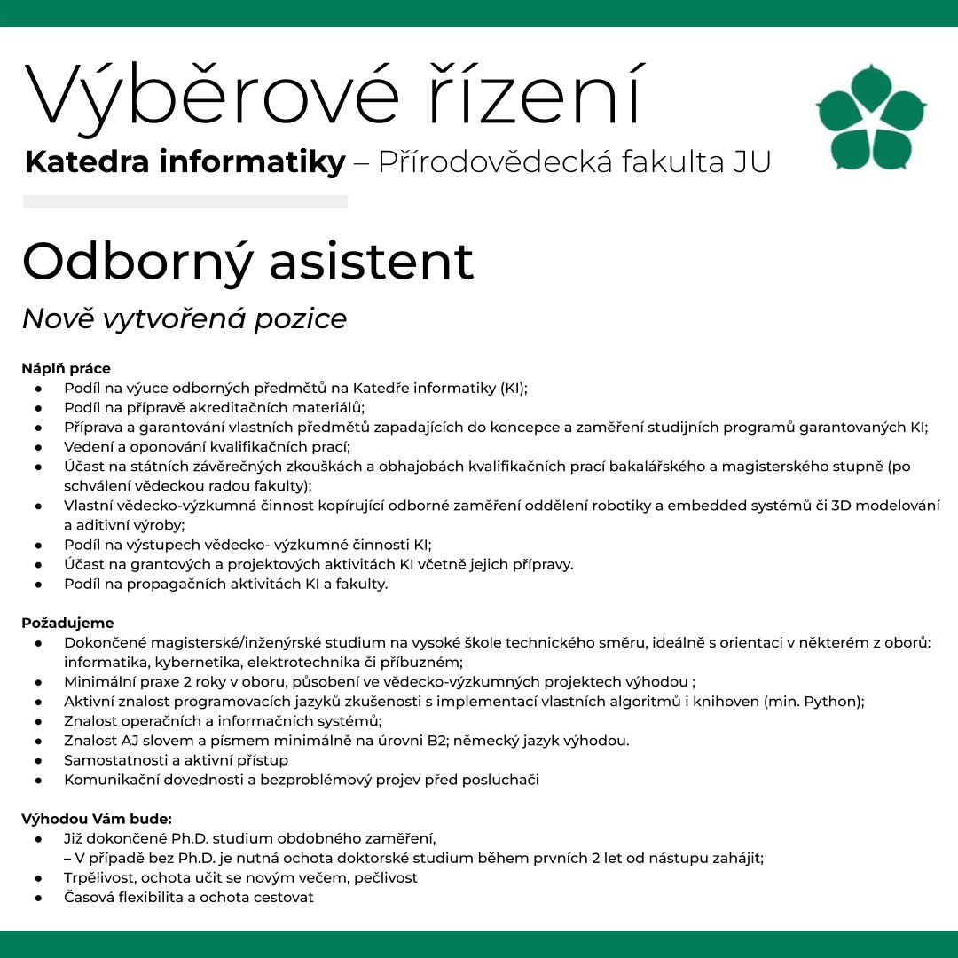 researchjobs_cz's tweet image. Zabýváte se oblastmi jako #robotika/#robotics #embeddedSystems #3Dprinting #AdditiveManufacturing ? Láká Vás práce na akademické půdě? Výběrové řízení @PrfJU – odborný asistent na Katedru informatiky
Více na: researchjobs.cz/rINgR