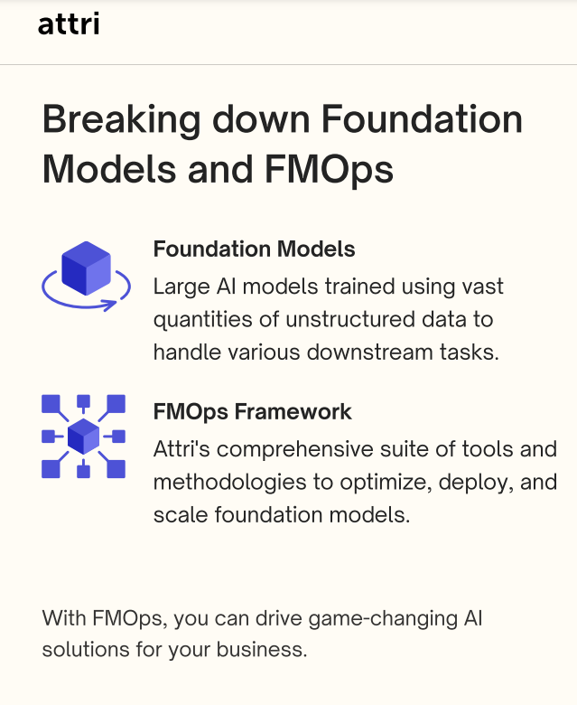 attri_ai's tweet photo. #Foundationmodels define the future of #AI, offering flexibility and reusability for your AI endeavors. 🤖
But how do we access the true potential of these modern AI powerhouses? That's where Attri's FMOps framework comes into play. 👇#FMOps #Framework 
https://t.co/frGdmZ3LSl https://t.co/qLdk5zlDwp