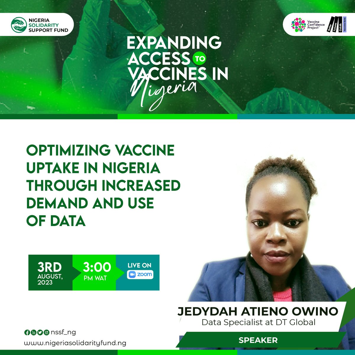 Better Futures CoLab (@futurescolab) on Twitter photo 📆 Save the date for <a href="/NSSF_NG/">Nigeria Solidarity Support Fund</a> transformative webinar on optimizing uptake and leveraging data for a healthier future.
#VaccineDataCoLab team member, Jedydah Owino will be joining the line up!
➡️ lnkd.in/exkJUj9M 📆 Save the date for <a href="/NSSF_NG/">Nigeria Solidarity Support Fund</a> transformative webinar on optimizing uptake and leveraging data for a healthier future.
#VaccineDataCoLab team member, Jedydah Owino will be joining the line up!
➡️ lnkd.in/exkJUj9M