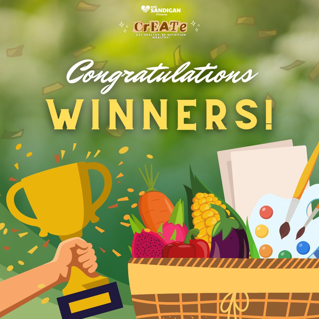 AngSandigan's tweet photo. Lettuce 🥬 now present to you the winners of these 𝐂𝐫𝐄𝐀𝐓𝐞: 𝐄𝐚𝐭 𝐇𝐞𝐚𝐥𝐭𝐡𝐲, 𝐁𝐞 𝐍𝐮𝐭𝐫𝐢𝐭𝐢𝐨𝐧 𝐖𝐞𝐚𝐥𝐭𝐡𝐲!”. 

𝐂𝐨𝐧𝐠𝐫𝐚𝐭𝐮𝐥𝐚𝐭𝐢𝐨𝐧𝐬 𝐭𝐨 𝐚𝐥𝐥 𝐭𝐡𝐞 𝐰𝐢𝐧𝐧𝐞𝐫𝐬 𝐚𝐧𝐝 𝐩𝐚𝐫𝐭𝐢𝐜𝐢𝐩𝐚𝐧𝐭𝐬 !!🎊🎉 https://t.co/xItn7UNV0i