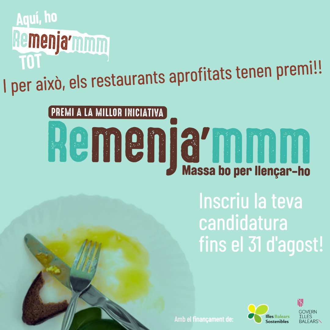 Ets un restaurant que practica el #Remenjammm? Ets a #Balears? Comparteix amb el món les teves accions per prevenir el malbaratament i opta al premi a la millor iniciativa👉remenjammm.cat/participa-al-p…