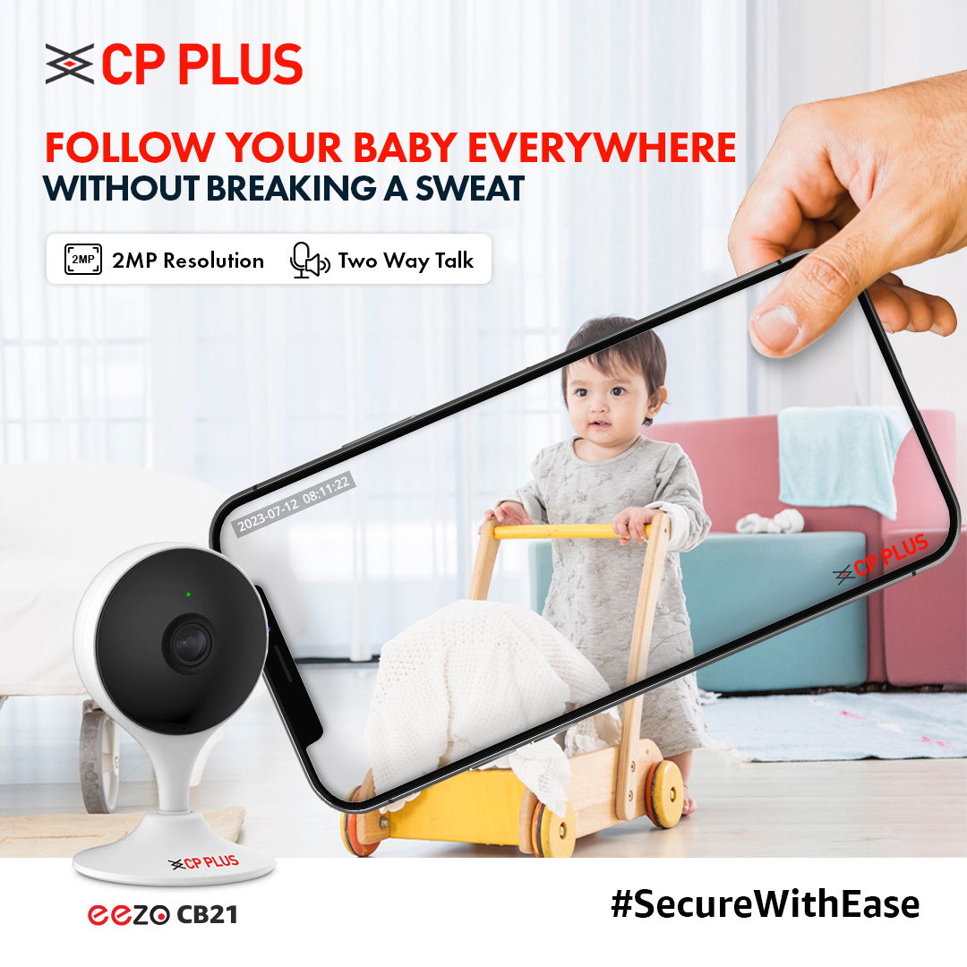 cpplusglobal's tweet photo. Don’t exhaust yourself by running after your kid. Keep an eye on them at all times with EEZO CB21, 2MP Wi-Fi Camera without getting tired. 👶🤳

#SecureWithEase #CPPlus #SmartSecuritySolutions #SmartHomeSecurity https://t.co/rFJaNnPpGi