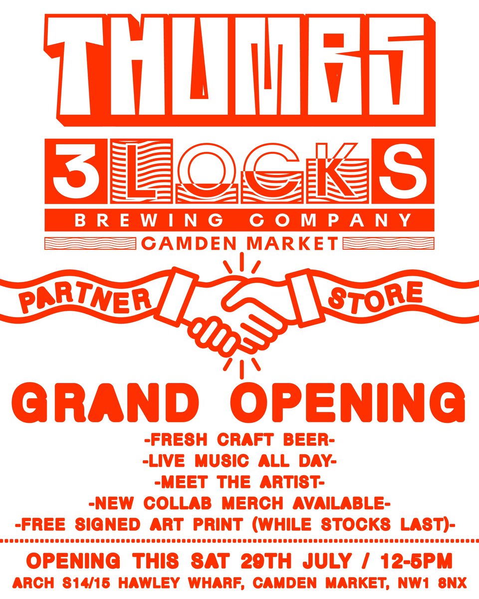 Thumbs (@artbythumbs) on Twitter photo Opening my partner store in Camden this Saturday with my friends <a href="/3Locksbeer/">3Locksbeer</a> 🙌 We have beer, live music and limited edition merch available. Also I’ll be signing free art prints!
Come on down if you’re in London! Opening my partner store in Camden this Saturday with my friends <a href="/3Locksbeer/">3Locksbeer</a> 🙌 We have beer, live music and limited edition merch available. Also I’ll be signing free art prints!
Come on down if you’re in London!