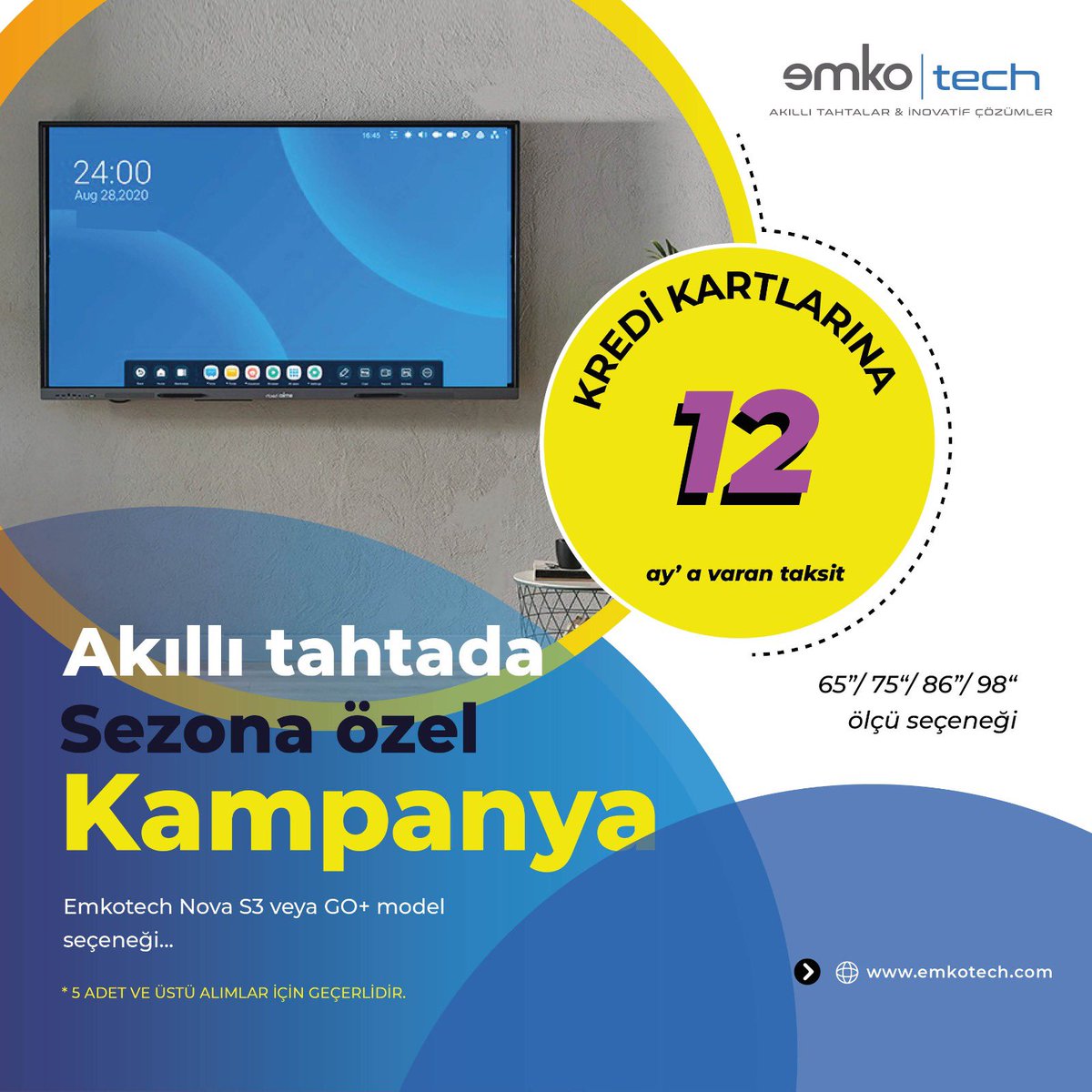 Akıllı tahtada sezona özel kampanya… Kredi kartlarına 12 ay’a varan taksit imkanı… emkotech.com #akıllıtahta #emkotech