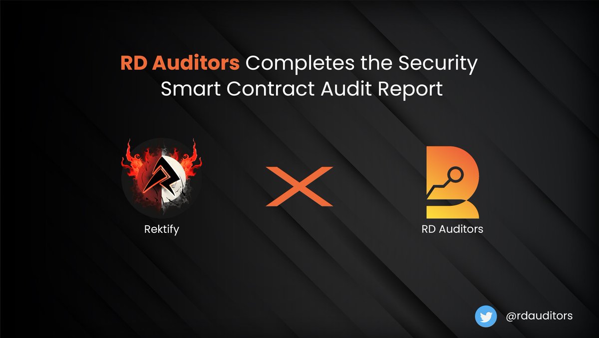 We are pleased to announce the successful audit of Rektify´s Smart Contract. 

rdauditors.com/wp-content/upl…

<a href="/REKTIFY2023/">REKTIFY</a> #Rektify #cryptocurrency
