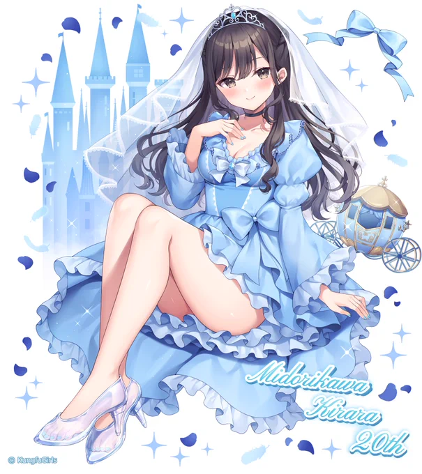 【お仕事】カンフーガールズ所属、緑川希星様の生誕Tシャツ用イラストを担当させていただきました!  綺麗なおみ足とシンデレラモチーフのドレスがポイントです よろしくお願いいたします! #カンフーガールズ 
