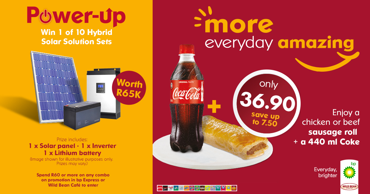 bp_SouthAfrica's tweet photo. See in-store for details or enter online at https://t.co/HHTjA5CS9g
The promotion runs until 31 August. T&Cs apply.
#PowerUpwithbp #MoreEverydayAmazing #bpexpress #WildBeanCafe #EverydayJourneys https://t.co/x8FQvj4CUE