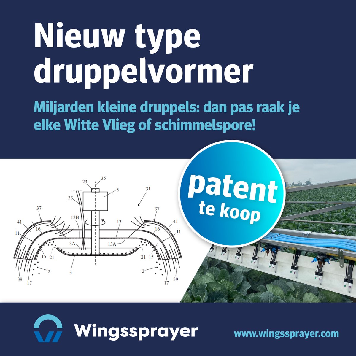 Wingssprayer's tweet photo. Baanbrekend systeem in gewasbescherming. Het patent is nu te koop.
Patent is registered.
Submission number: 500332850
PCT application number: PCT/NL2021/050462
Date of receipt: 20 July 2021
#innovatie #gewasbescherming #octrooi https://t.co/qXEuEn78CZ