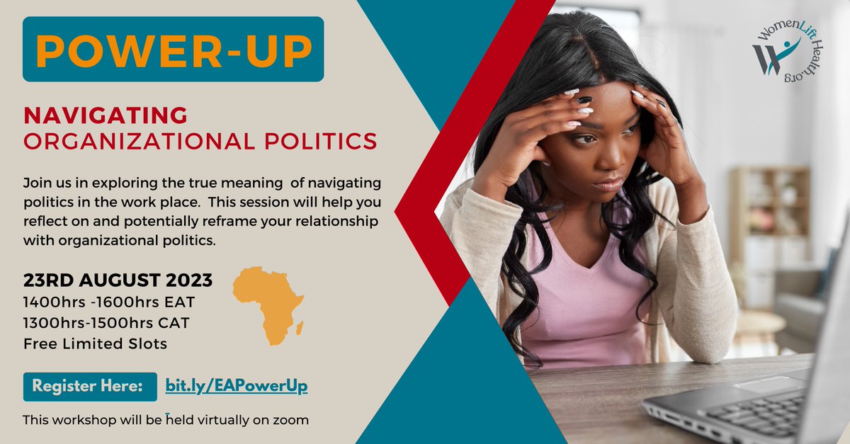 womenlifthealth's tweet photo. We're thrilled to announce the East Africa Power-Up Workshop on Navigating Organizational Politics for Women Leaders in Global Public Health on 23rd August 2023 at 1400hrs EAT. To secure your spot, please register for the workshop here: https://t.co/3pVgIXPUZ5
#EAPowerUp https://t.co/P2sl12O96l