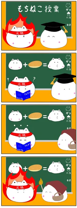 こんばんは🐱 4コマ30話目!今日も丸いの描けました🖊 熱血もち猫は時々鎮火します🔥  30_もちねこ集中講義 #ちゃーすりん #漫画が読めるハッシュタグ
