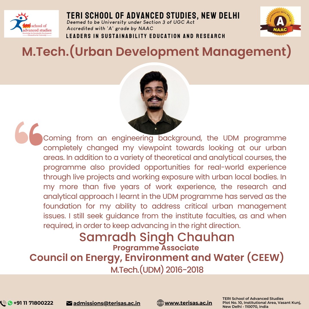 terischool's tweet image. 1/3 To know more about M.Tech (Urban Development Programme) : terisas.ac.in/mtech-urban-de…

To apply : services2.armezosolutions.com/teri/reg/

#AdmissionOpen2023 #TERISASAdmissionsOpen #TERISAS #MTech #UDM #UrbanDevelopmentManagement #UrbanDevelopment #Environment