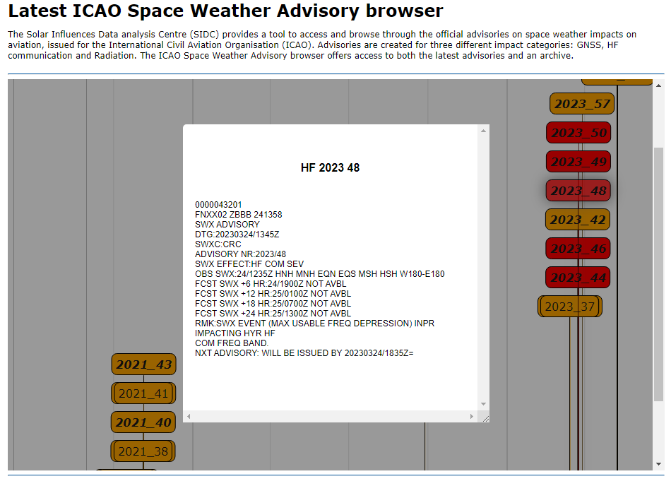 esaspaceweather's tweet photo. 🆕for portal 3.7 & this one's for✈️users👇
The ESA #SpaceWeather Network via the SIDC @ORB_KSB now provides the📝ICAO Space Weather Advisory Browser! This official advisory for✈️impacts covers impacts from:
📌GNSS
📡HF Comms
☢️Radiation
🌐https://t.co/PC4IsgMvrI https://t.co/763ZsNMRnK