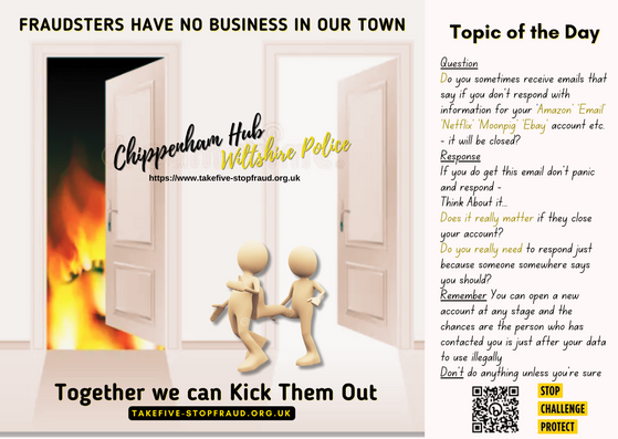 sandiewebb's tweet photo. Day One of a campaign to Kick the Fraudsters out of Our Town. #LoveChippenham #KickFraudOut #WiltshireCrimeCommisioner #PolicePartners #FarewellFraud https://t.co/zbJnzq7OSH
