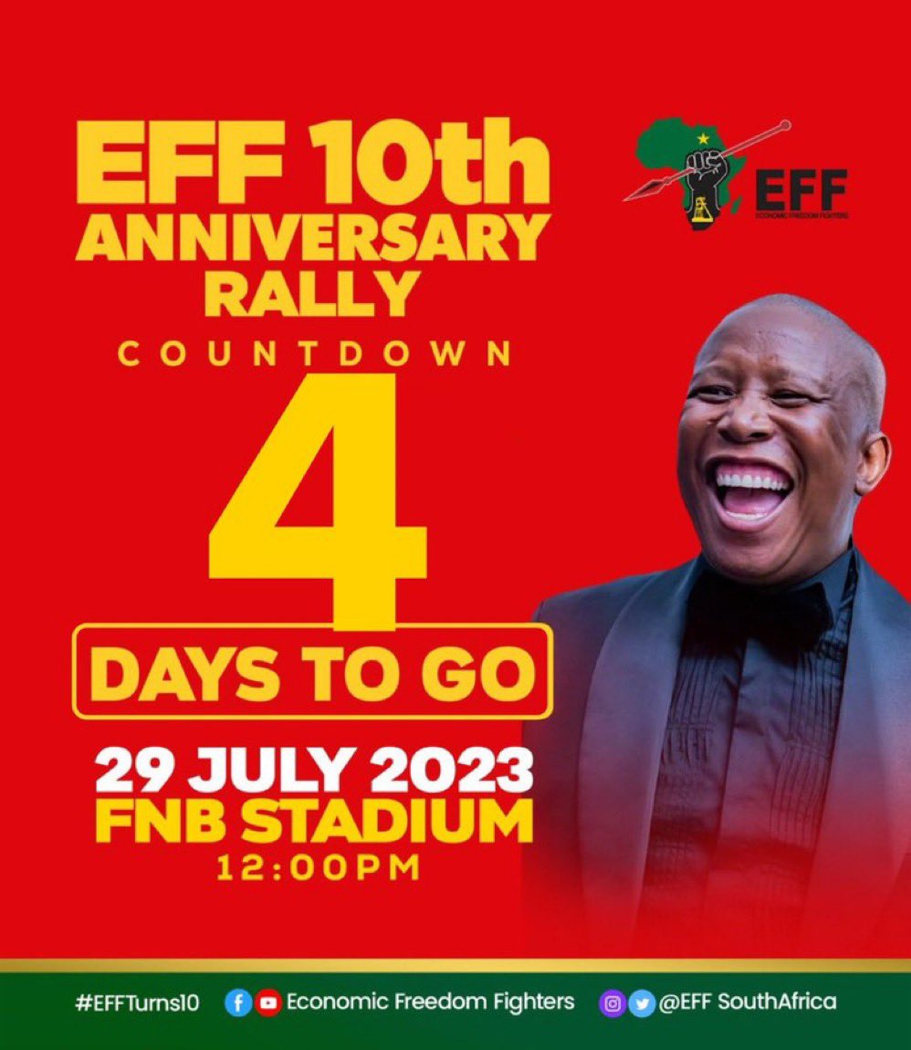 sewelankoana's tweet photo. 4days left to our biggest celebration ever🎉🥳no fighter will miss this one.get ur regalia’s ready,we are painting the town red. #EFFTurns10 #EFF10thAnniversary #TwitterIsRed all week🙌 https://t.co/cyGfEOJRWp