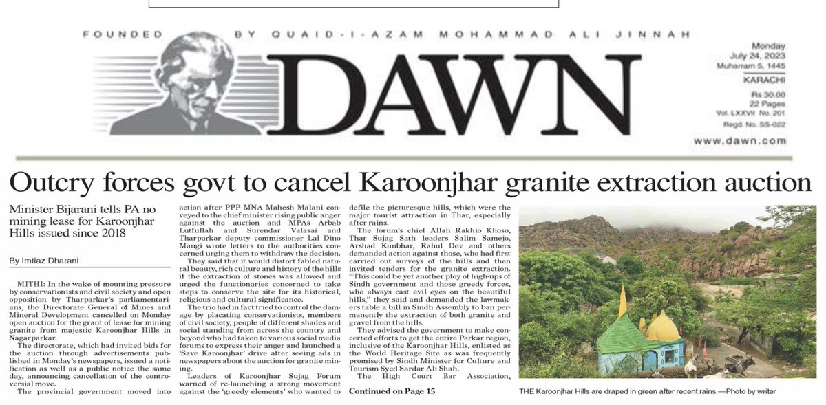 Outcry forces govt to cancel Karoonjhar granite extraction auction 
👇👇
epaper.dawn.com/DetailImage.ph… <a href="/BBhuttoZardari/">Bilawal Bhutto Zardari</a>  <a href="/MuradAliShahPPP/">Murad Ali Shah</a> <a href="/ArbabLutf/">arbab lutfullah</a> <a href="/sardarshah1/">Sardar Shah</a> <a href="/SurendarValasai/">Surendar Valasai</a>  #Savekroonjhar