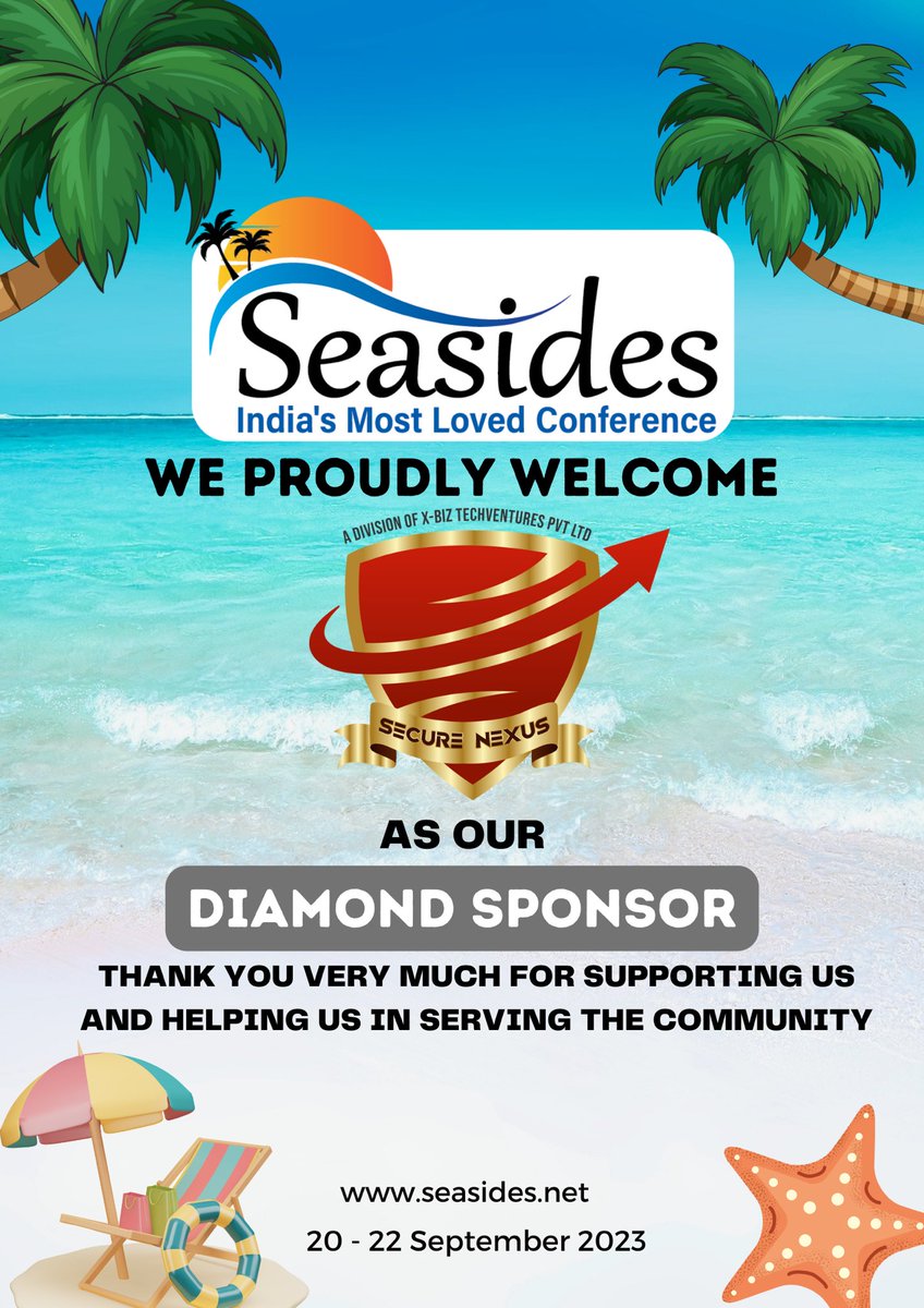 seasides_conf's tweet photo. We r utterly overwhelmed with boundless gratitude for the incredibly generous sponsorship from https://t.co/EXUYGS1BUl (x-Biz Techventures Private Limited company)
Words simply cannot express the sheer joy and excitement we feel as we extend our heartfelt thanks to @beingsecure https://t.co/k9PyRNpdmB